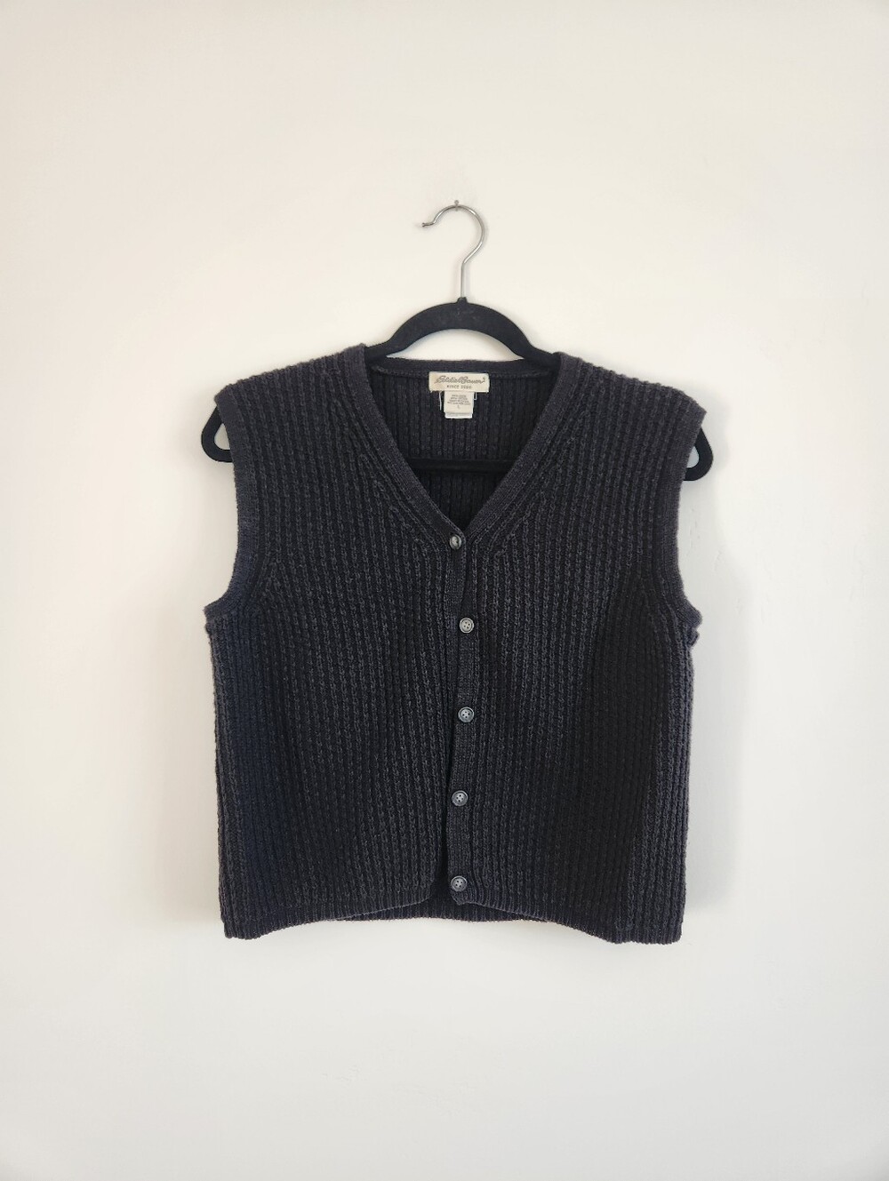 Eddie Bauer Linen Cotton Blend Knit Sweater Vest Size Large Button Sleeveless